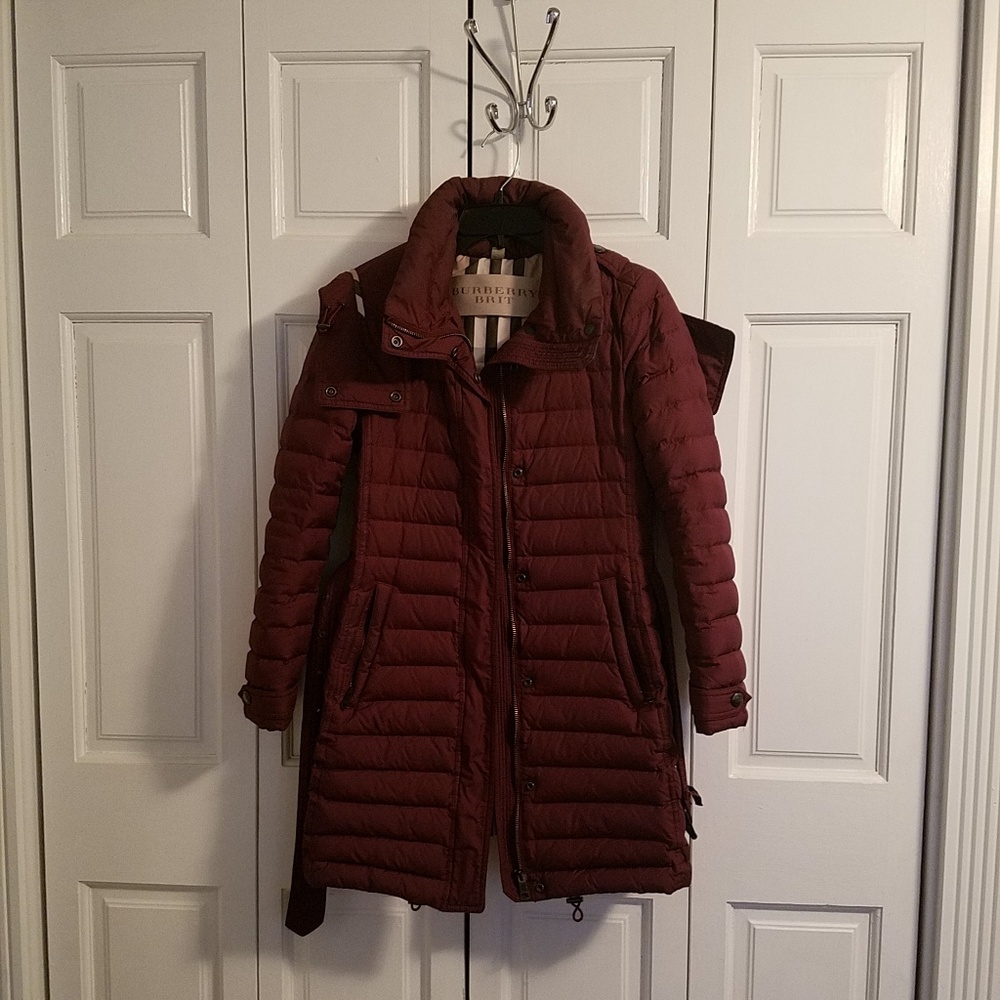 Burberry Brit Long Puffer Jacket Burgandy XS - Picture 1 of 8